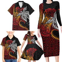 Papua New Guinea Sepik Personalised Family Matching Long Sleeve Bodycon Dress and Hawaiian Shirt PNG Bird of Paradise Tattoo - Polynesian Pride