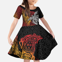Papua New Guinea Sepik Personalised Family Matching Summer Maxi Dress and Hawaiian Shirt PNG Bird of Paradise Tattoo LT9 Daughter's Dress Black - Polynesian Pride