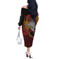Papua New Guinea Sepik Personalised Off The Shoulder Long Sleeve Dress PNG Bird of Paradise Tattoo - Polynesian Pride