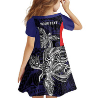 Personalised PNG Bougainville Family Matching Off Shoulder Maxi Dress and Hawaiian Shirt Bird of Paradise Tattoo Flag Motif - Polynesian Pride