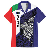 Personalised PNG Bougainville Family Matching Off Shoulder Short Dress and Hawaiian Shirt Bird of Paradise Tattoo Flag Motif LT9 Dad's Shirt - Short Sleeve Blue - Polynesian Pride