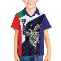 Personalised PNG Bougainville Family Matching Short Sleeve Bodycon Dress and Hawaiian Shirt Bird of Paradise Tattoo Flag Motif - Polynesian Pride