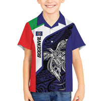 Personalised PNG Bougainville Family Matching Summer Maxi Dress and Hawaiian Shirt Bird of Paradise Tattoo Flag Motif LT9 Son's Shirt Blue - Polynesian Pride
