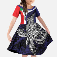 Personalised PNG Bougainville Kid Short Sleeve Dress Bird of Paradise Tattoo Flag Motif - Polynesian Pride