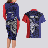 Personalised PNG Central Province Couples Matching Long Sleeve Bodycon Dress and Hawaiian Shirt Bird of Paradise Tattoo Flag Motif - Polynesian Pride