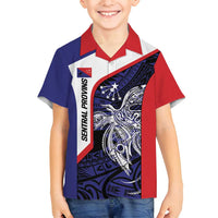 Personalised PNG Central Province Family Matching Off Shoulder Short Dress and Hawaiian Shirt Bird of Paradise Tattoo Flag Motif LT9 Son's Shirt Blue - Polynesian Pride