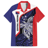 Personalised PNG Central Province Family Matching Puletasi and Hawaiian Shirt Bird of Paradise Tattoo Flag Motif LT9 Dad's Shirt - Short Sleeve Blue - Polynesian Pride