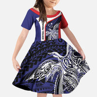 Personalised PNG Central Province Family Matching Summer Maxi Dress and Hawaiian Shirt Bird of Paradise Tattoo Flag Motif LT9 Daughter's Dress Blue - Polynesian Pride