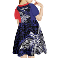 Personalised PNG Central Province Kid Short Sleeve Dress Bird of Paradise Tattoo Flag Motif - Polynesian Pride