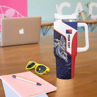 Personalised PNG Central Province Tumbler With Handle Bird of Paradise Tattoo Flag Motif - Polynesian Pride