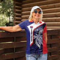 Personalised PNG Central Province Women Polo Shirt Bird of Paradise Tattoo Flag Motif - Polynesian Pride