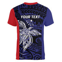 Personalised PNG Central Province Women V-Neck T-Shirt Bird of Paradise Tattoo Flag Motif - Polynesian Pride