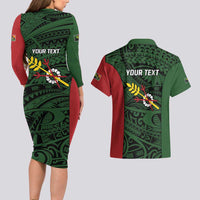 Personalised PNG Chimbu Province Couples Matching Long Sleeve Bodycon Dress and Hawaiian Shirt Bird of Paradise Tattoo Flag Motif - Polynesian Pride