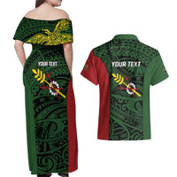 Personalised PNG Chimbu Province Couples Matching Off Shoulder Maxi Dress and Hawaiian Shirt Bird of Paradise Tattoo Flag Motif - Polynesian Pride