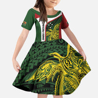 Personalised PNG Chimbu Province Kid Short Sleeve Dress Bird of Paradise Tattoo Flag Motif - Polynesian Pride