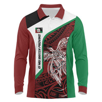 Personalised PNG East New Britain Province Long Sleeve Polo Shirt Bird of Paradise Tattoo Flag Motif - Polynesian Pride