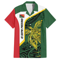 Personalised PNG East Sepik Province Family Matching Summer Maxi Dress and Hawaiian Shirt Bird of Paradise Tattoo Flag Motif LT9 Dad's Shirt - Short Sleeve Green - Polynesian Pride
