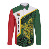 Personalised PNG East Sepik Province Long Sleeve Button Shirt Bird of Paradise Tattoo Flag Motif - Polynesian Pride