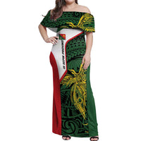 Personalised PNG East Sepik Province Off Shoulder Maxi Dress Bird of Paradise Tattoo Flag Motif - Polynesian Pride