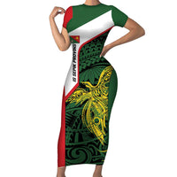 Personalised PNG East Sepik Province Short Sleeve Bodycon Dress Bird of Paradise Tattoo Flag Motif - Polynesian Pride