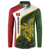 Personalised PNG Eastern Highlands Button Sweatshirt Bird of Paradise Tattoo Flag Motif - Polynesian Pride