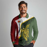 Personalised PNG Eastern Highlands Long Sleeve Polo Shirt Bird of Paradise Tattoo Flag Motif - Polynesian Pride