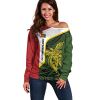 Personalised PNG Eastern Highlands Off Shoulder Sweater Bird of Paradise Tattoo Flag Motif - Polynesian Pride