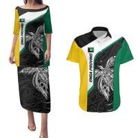 Personalised PNG Enga Province Couples Matching Puletasi and Hawaiian Shirt Bird of Paradise Tattoo Flag Motif - Polynesian Pride