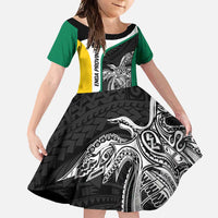 Personalised PNG Enga Province Family Matching Off Shoulder Maxi Dress and Hawaiian Shirt Bird of Paradise Tattoo Flag Motif - Polynesian Pride