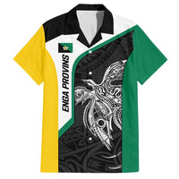 Personalised PNG Enga Province Family Matching Off Shoulder Short Dress and Hawaiian Shirt Bird of Paradise Tattoo Flag Motif LT9 Dad's Shirt - Short Sleeve Green - Polynesian Pride