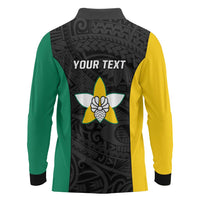 Personalised PNG Enga Province Long Sleeve Polo Shirt Bird of Paradise Tattoo Flag Motif - Polynesian Pride