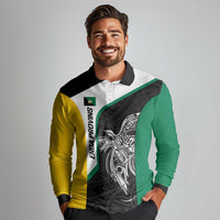 Personalised PNG Enga Province Long Sleeve Polo Shirt Bird of Paradise Tattoo Flag Motif - Polynesian Pride