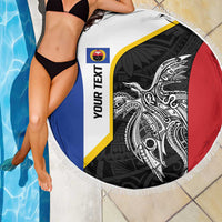 Personalised PNG Gulf Province Beach Blanket Bird of Paradise Tattoo Flag Motif - Polynesian Pride