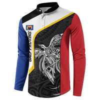 Personalised PNG Gulf Province Button Sweatshirt Bird of Paradise Tattoo Flag Motif - Polynesian Pride