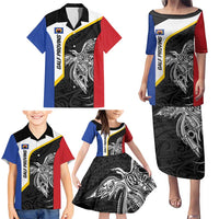 Personalised PNG Gulf Province Family Matching Puletasi and Hawaiian Shirt Bird of Paradise Tattoo Flag Motif - Polynesian Pride