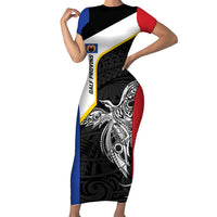 Personalised PNG Gulf Province Family Matching Short Sleeve Bodycon Dress and Hawaiian Shirt Bird of Paradise Tattoo Flag Motif - Polynesian Pride