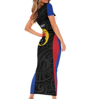 Personalised PNG Gulf Province Family Matching Short Sleeve Bodycon Dress and Hawaiian Shirt Bird of Paradise Tattoo Flag Motif - Polynesian Pride