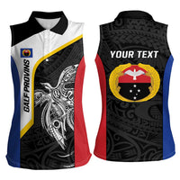 Personalised PNG Gulf Province Women Sleeveless Polo Shirt Bird of Paradise Tattoo Flag Motif - Polynesian Pride
