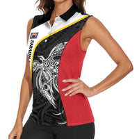 Personalised PNG Gulf Province Women Sleeveless Polo Shirt Bird of Paradise Tattoo Flag Motif - Polynesian Pride
