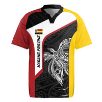 Personalised PNG Madang Province Rugby Jersey Bird of Paradise Tattoo Flag Motif - Polynesian Pride