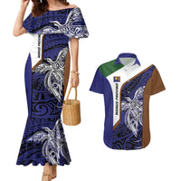 Personalised PNG Manus Province Couples Matching Mermaid Dress and Hawaiian Shirt Bird of Paradise Tattoo Flag Motif - Polynesian Pride