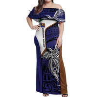 Personalised PNG Manus Province Off Shoulder Maxi Dress Bird of Paradise Tattoo Flag Motif - Polynesian Pride