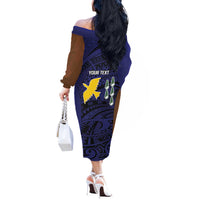 Personalised PNG Manus Province Off The Shoulder Long Sleeve Dress Bird of Paradise Tattoo Flag Motif - Polynesian Pride