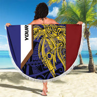 Personalised PNG Milne Bay Province Beach Blanket Bird of Paradise Tattoo Flag Motif - Polynesian Pride