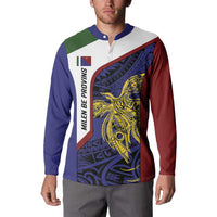 Personalised PNG Milne Bay Province Button Sweatshirt Bird of Paradise Tattoo Flag Motif - Polynesian Pride