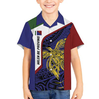 Personalised PNG Milne Bay Province Family Matching Off Shoulder Short Dress and Hawaiian Shirt Bird of Paradise Tattoo Flag Motif LT9 Son's Shirt Blue - Polynesian Pride