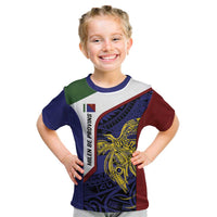 Personalised PNG Milne Bay Province Kid T Shirt Bird of Paradise Tattoo Flag Motif - Polynesian Pride