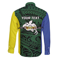 Personalised PNG Morobe Province Family Matching Long Sleeve Bodycon Dress and Hawaiian Shirt Bird of Paradise Tattoo Flag Motif - Polynesian Pride