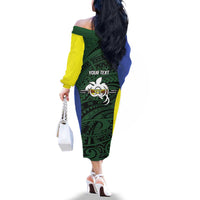 Personalised PNG Morobe Province Family Matching Off The Shoulder Long Sleeve Dress and Hawaiian Shirt Bird of Paradise Tattoo Flag Motif - Polynesian Pride