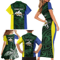 Personalised PNG Morobe Province Family Matching Short Sleeve Bodycon Dress and Hawaiian Shirt Bird of Paradise Tattoo Flag Motif - Polynesian Pride